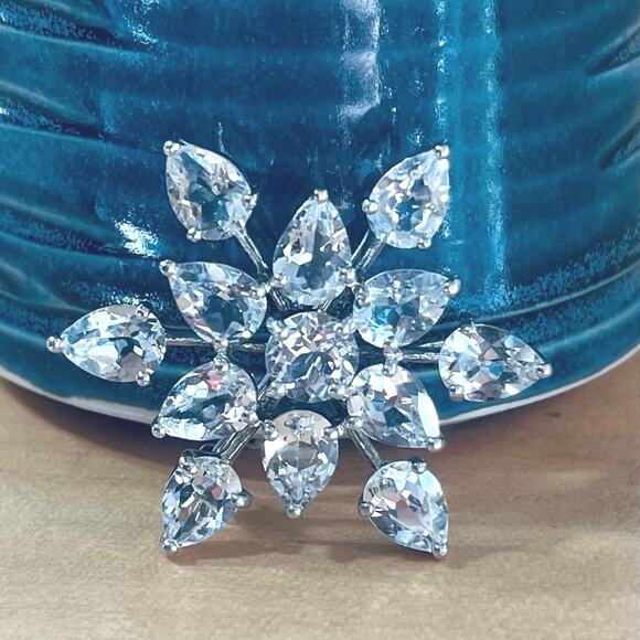 Vintage Sterling Silver Snowflake Starburst Brooch Pendant Crystal 925 - Picture 2 of 11